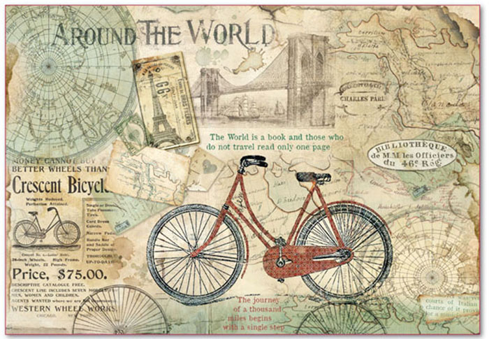 Рисовая бумага для декупажа На велосипеде по всему миру Stamperia